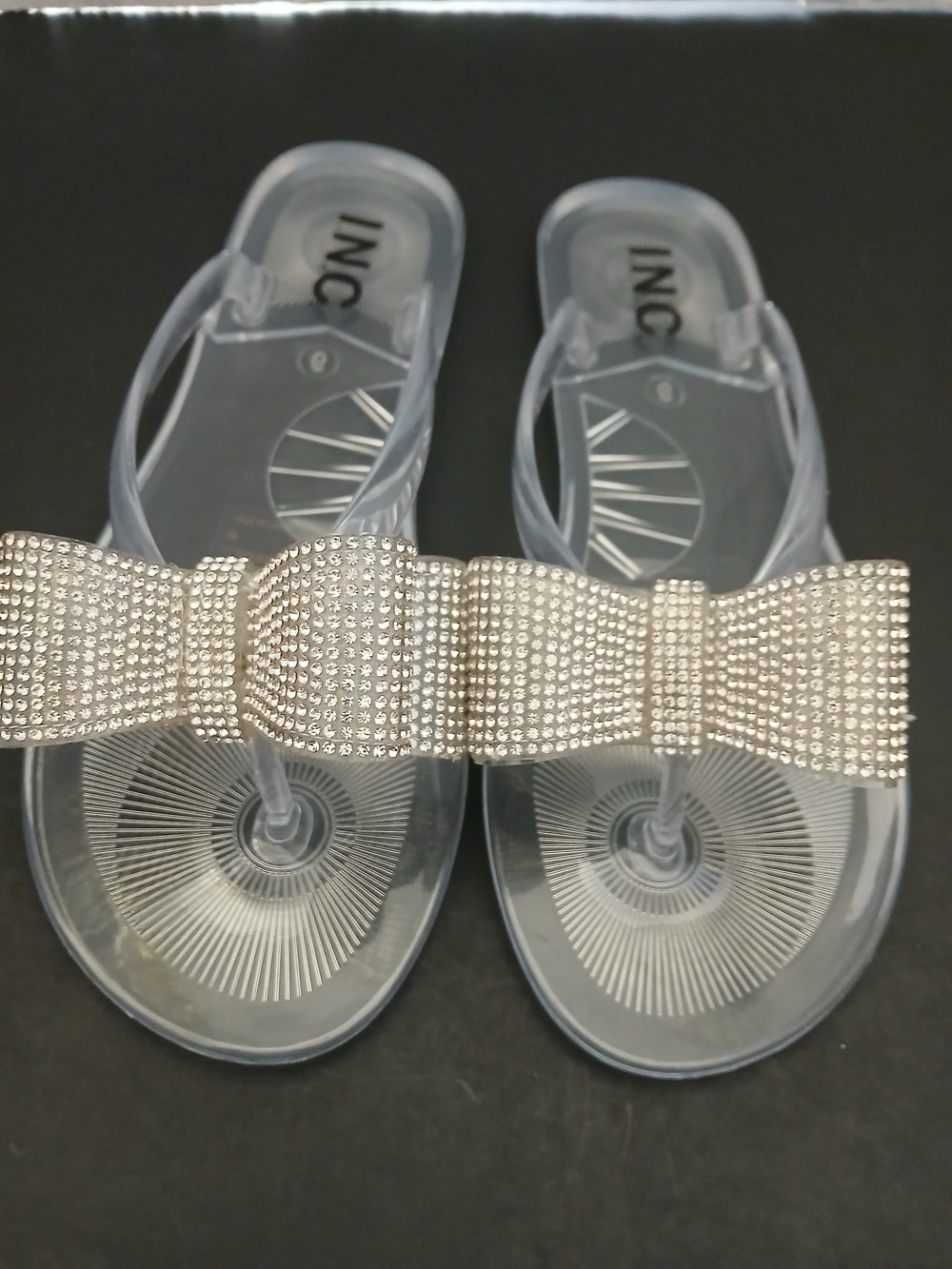 INC International Concepts Clear Jelly Bow Sandals with Silver Rhinestones